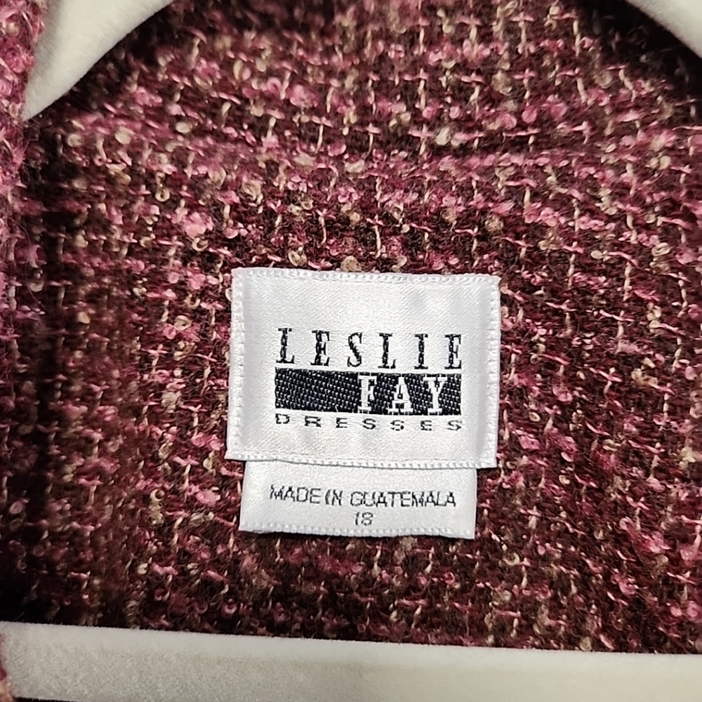 Leslie Fay Vintage Red Pink Maroon Tweed Blazer Jacket Pearl Buttons Wool Bld 18 - Picture 4 of 13